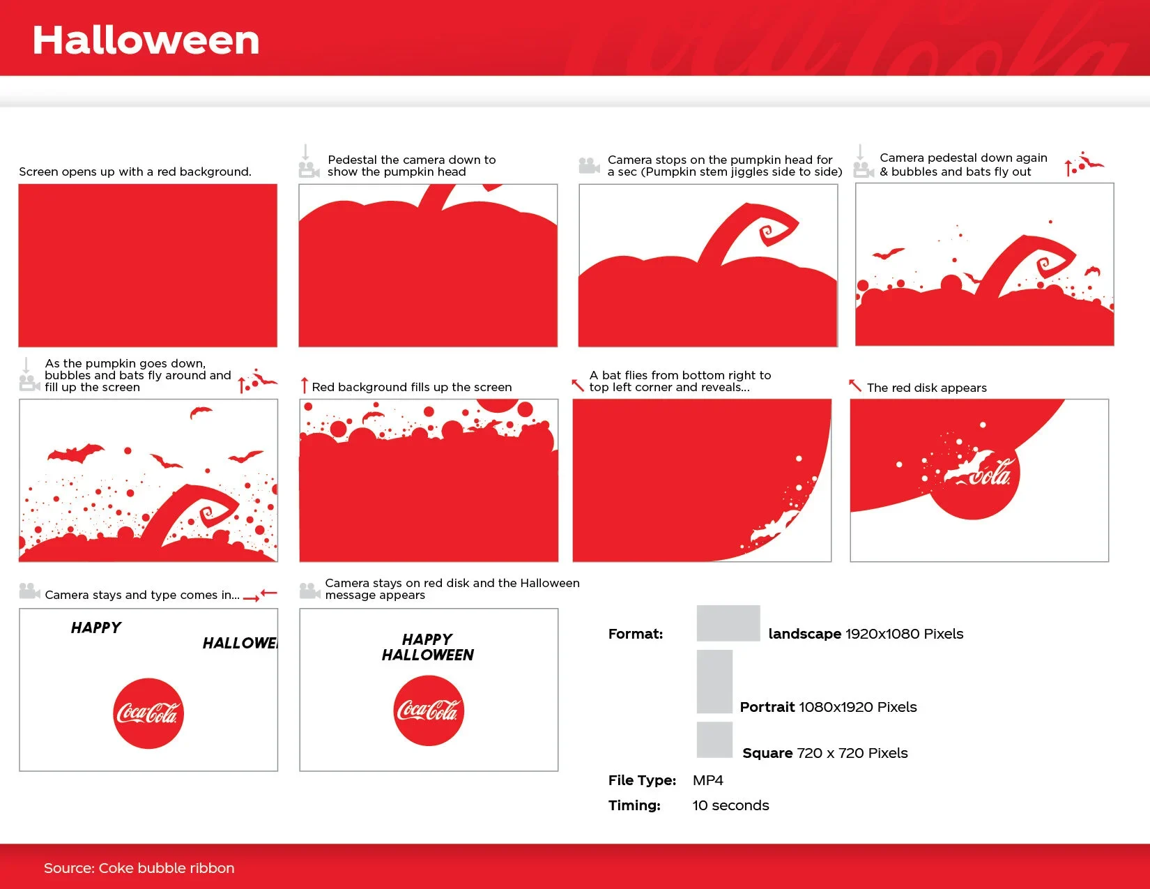 Option 2: a red pumpkin dissolves into bubbles and bats, revealing the red disk.