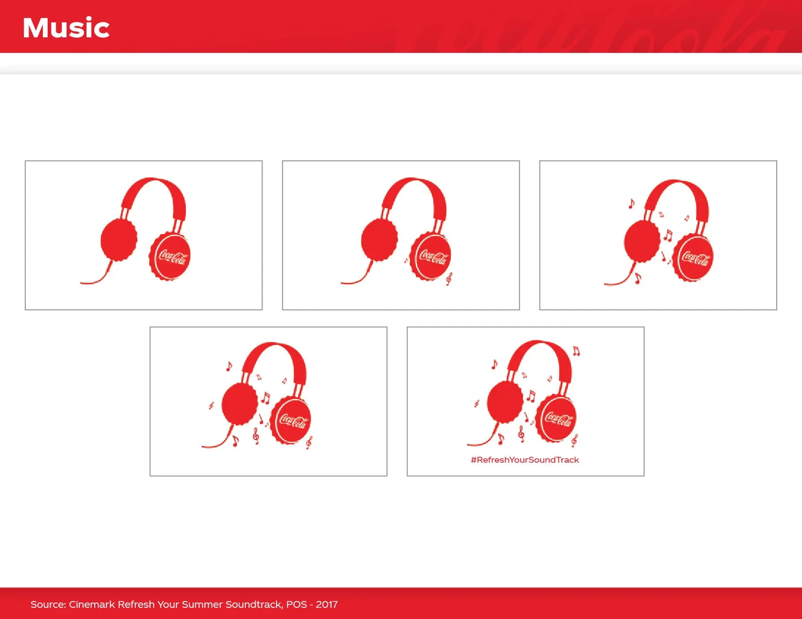 Option 1: a bottle-cap headphone beats as music notes burst out, ending on #RefreshYourSoundTrack.